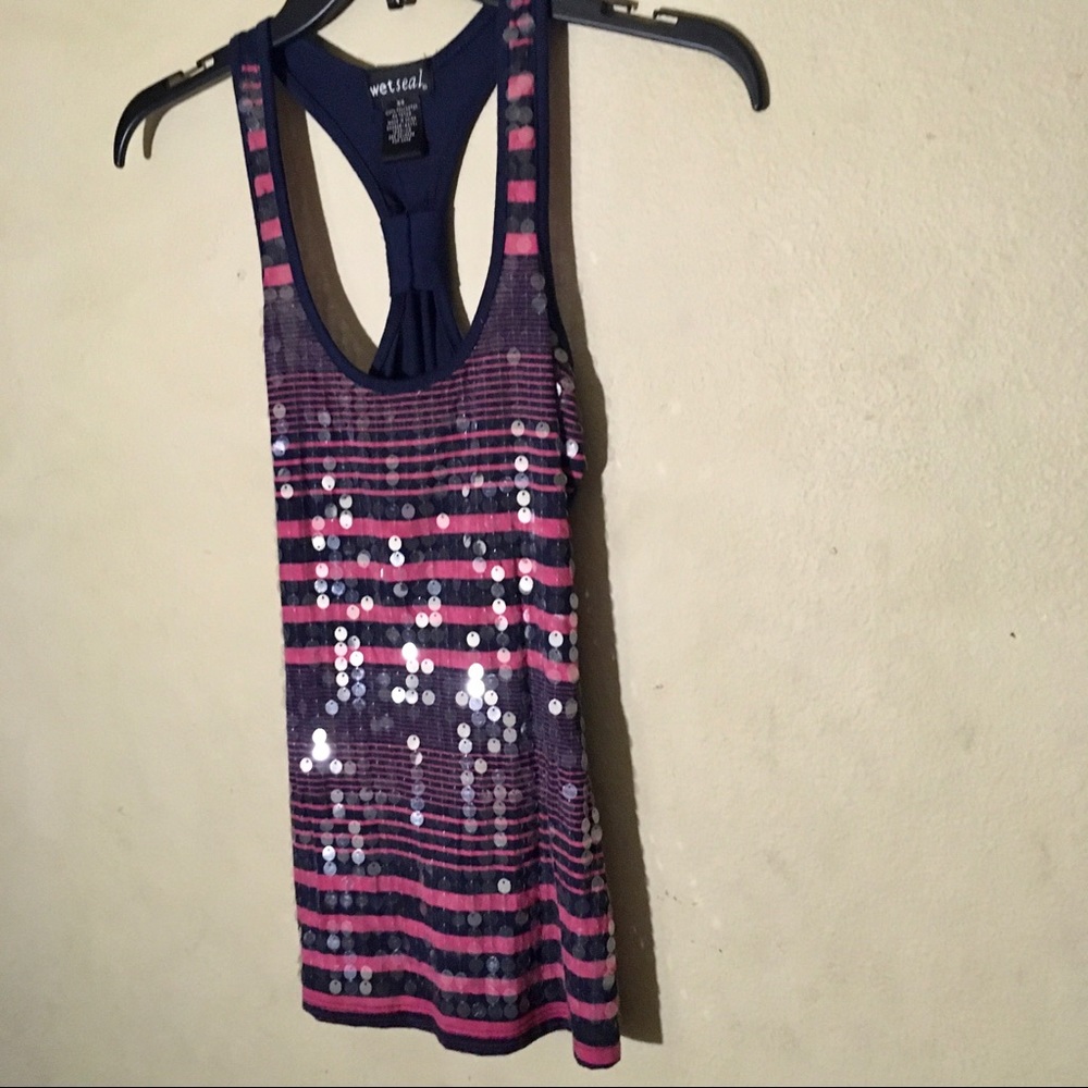 Wet Seal Navy/Pink Sequined Tank Top, Sz XS